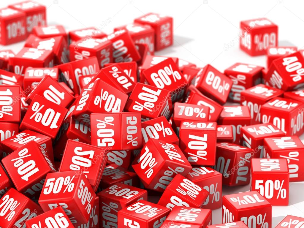 Red cubes with percent in focus
