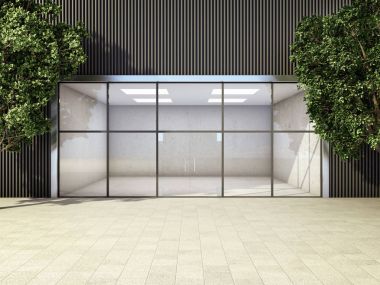 Modern boş shop Tekin ağaçları arasında