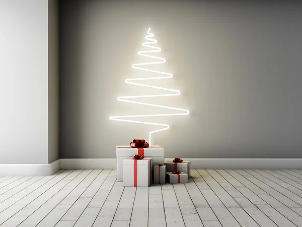 Concept Arbre Noël Avec Des Cadeaux Intérieur Illustration — Photo