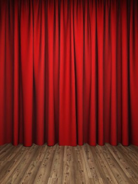 Sahne Alanı'nda kırmızı perdeler