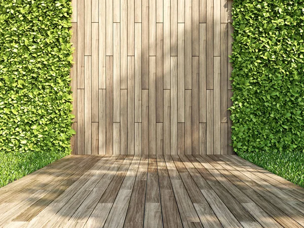 Decoratieve Muur Van Houten Planken Groene Verticale Tuin Illustratie Rendering — Stockfoto