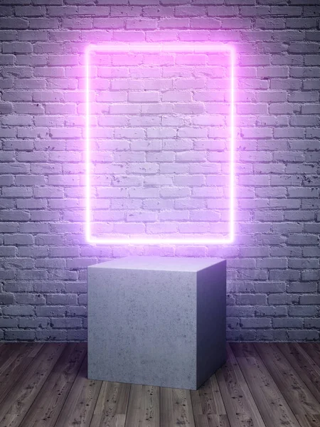 Neon Işık Tuğla Duvar Çerçeveli Ürün Için Ayakta Durun Illüstrasyon — Stok fotoğraf