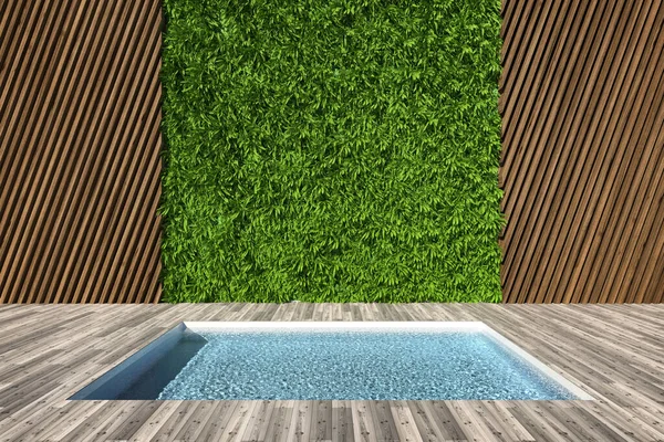 Binnenplaats Met Decoratieve Verticale Tuinmuur Zwembad Illustratie Weergave — Stockfoto