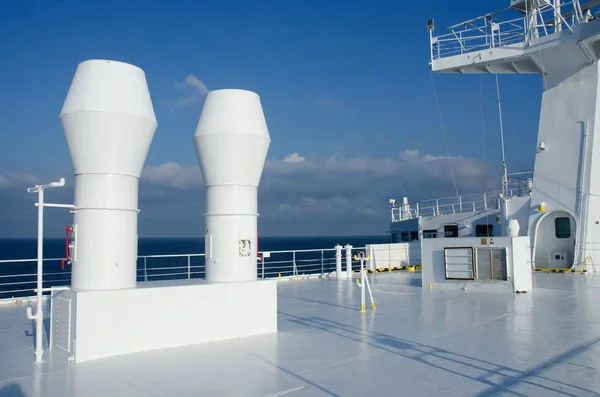 Upper deck of passenger ferryboat with ventilation pipes — Stock Photo, Image