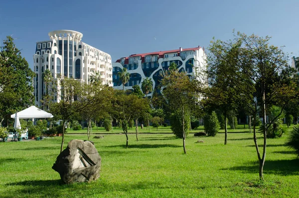 BATUMI, ADJARA, GEORGIA - OCTOBER 8:Stone sculpture,park and contemporary architecture of new Batumi,Ajara,Georgia — Stock Photo, Image