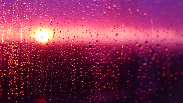 水滴が窓からすに雨の後 雲の背景に太陽と空 — ストック動画