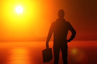 gün batımı bavul mesafe içine arıyorum, erkek siluet