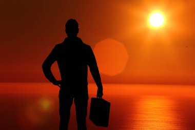 gün batımı bavul mesafe içine arıyorum, erkek siluet