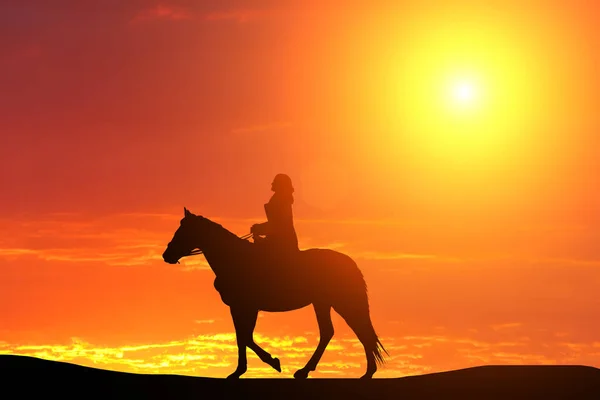 Silhouette of a horse and the girl against the backdrop of a beautiful sunset — Stock Photo, Image