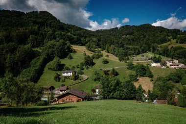 İsviçre 'de güzel bir köyün yaz manzarası