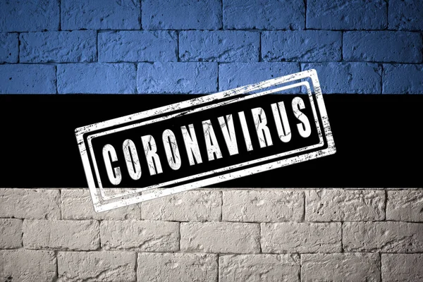 Σημαία Της Εσθονίας Πρωτότυπες Αναλογίες Σφραγίδα Του Coronavirus Υφή Τούβλου — Φωτογραφία Αρχείου