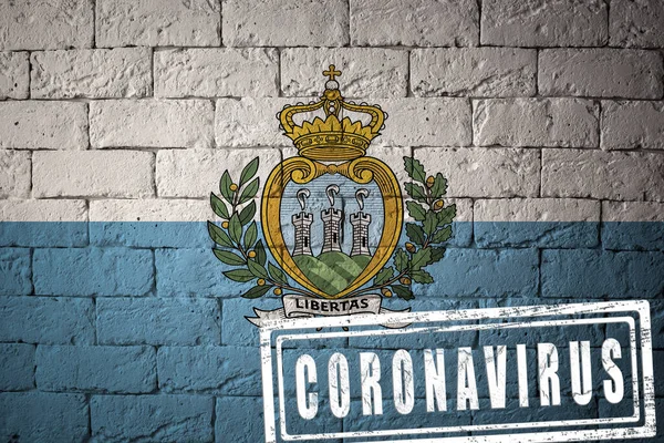 Bandeira San Marino Com Proporções Originais Carimbado Coronavirus Textura Parede — Fotografia de Stock