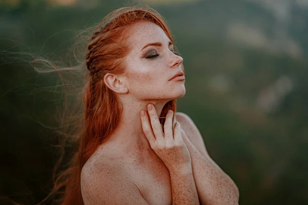 Güzel, öfkeli İskandinav savaşçı, gri elbiseli, metal zırhlı, kızıl saçlı kadın. Kadın bir Viking. Fantezi. Kitap kapağı. Yakın plan portre. Sinematik görünüm