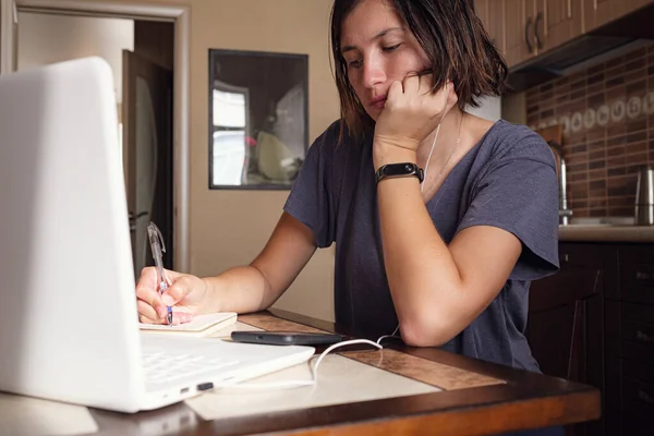 Trabajar Desde Casa Autoaislamiento Concepto Aprendizaje Línea Mujer Asiática Freelancer — Foto de Stock