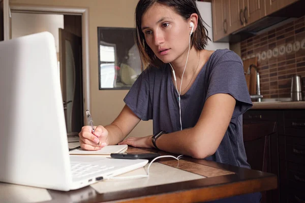 Trabajar Desde Casa Autoaislamiento Concepto Aprendizaje Línea Mujer Asiática Freelancer — Foto de Stock