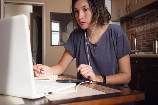 Trabajar Desde Casa Autoaislamiento Concepto Aprendizaje Línea Mujer Asiática Freelancer — Foto de Stock