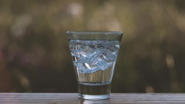 L'eau minérale dans un verre avec des glaçons se dresse sur la nature .