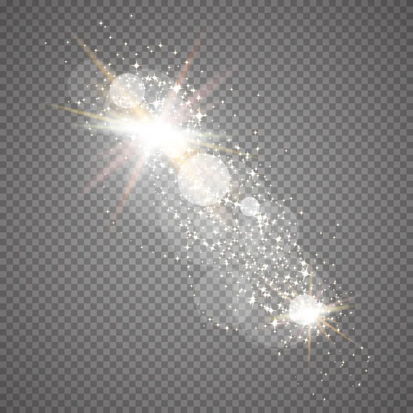 Efecto de brillo de luz. Estrellas transparentes, llamarada relámpago. Vector — Vector de stock