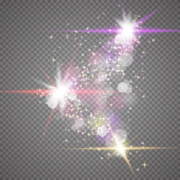 Effet lumineux léger. Étoiles transparentes, fusée éclairante. — Image vectorielle
