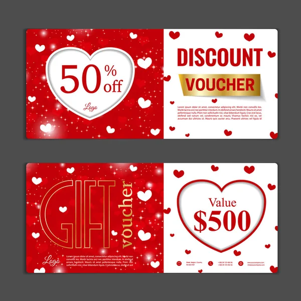 Gift voucher template. Valentines day design — Stock Vector