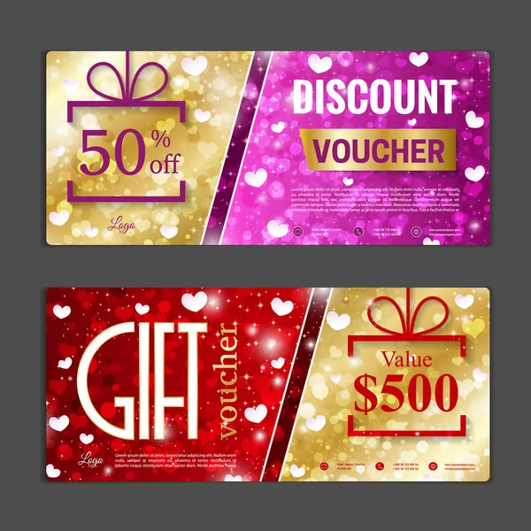 Gift voucher template. Valentines day design — Stock Vector