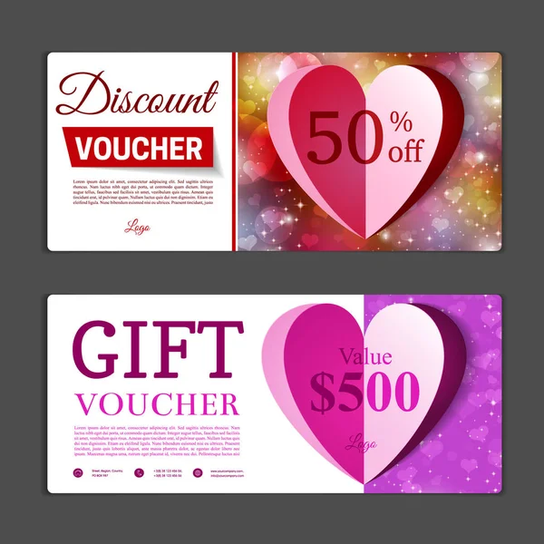 Gift voucher template. Valentines day design — Stock Vector