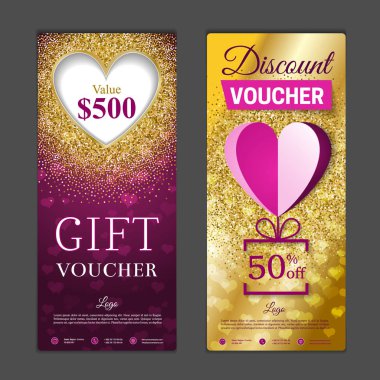 Hediye çeki şablonu. Alışveriş kartları, indirim kuponu, afiş, indirim kartı, web tasarım ve diğer kullanmak olabilir. Vektör çizim. Sevgililer günü tasarım