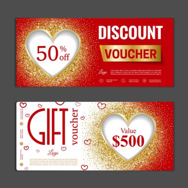 Hediye çeki şablonu. Alışveriş kartları, indirim kuponu, afiş, indirim kartı, web tasarım ve diğer kullanmak olabilir. Vektör çizim. Sevgililer günü tasarım