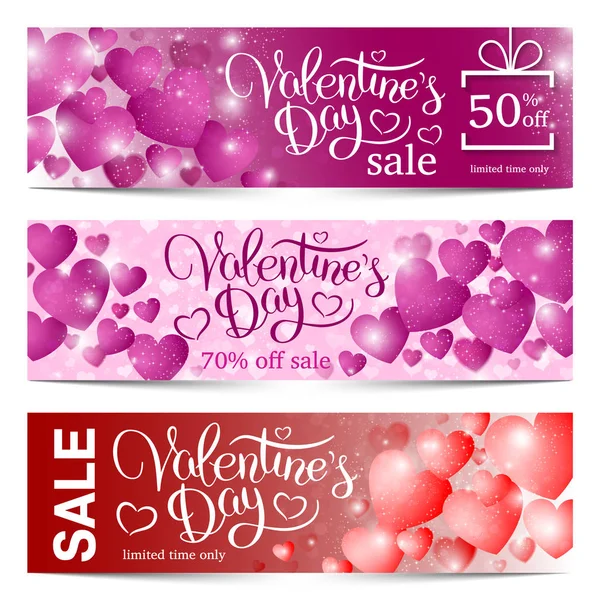 Valentines day sale background with lettering, glowing stars and Stock Vector