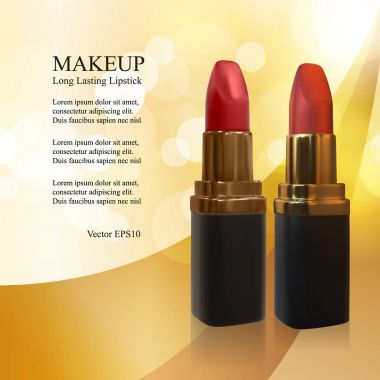 Makyaj reklamlar şablonu. 3D çizim ruj parlak zemin üzerine