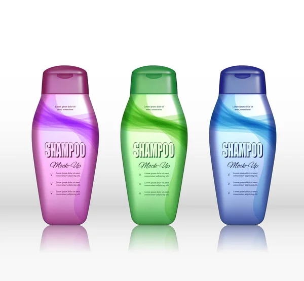 Set Van Realistische Shampoo Fles Een Witte Achtergrond Cosmetische Advertenties — Stockvector