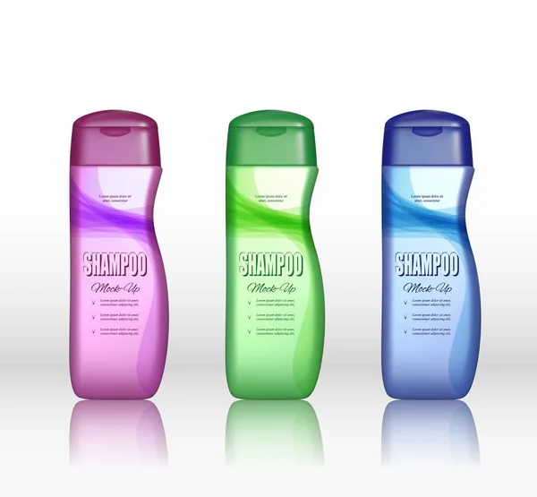 Set Van Realistische Shampoo Fles Een Witte Achtergrond Cosmetische Advertenties — Stockvector