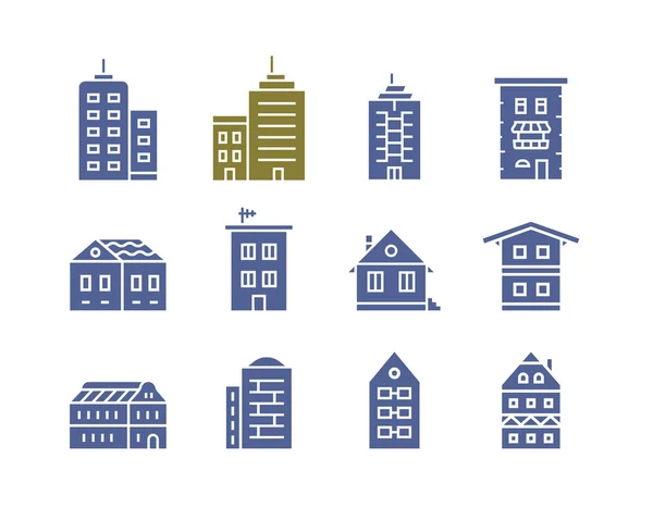 Edificios iconos vectoriales — Vector de stock