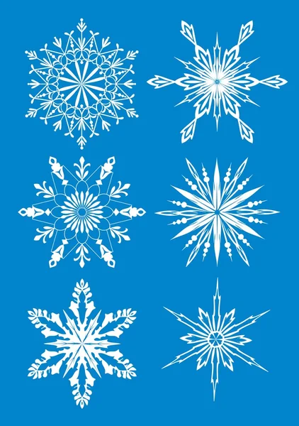 Set of six different snowflakes — Stock Vector