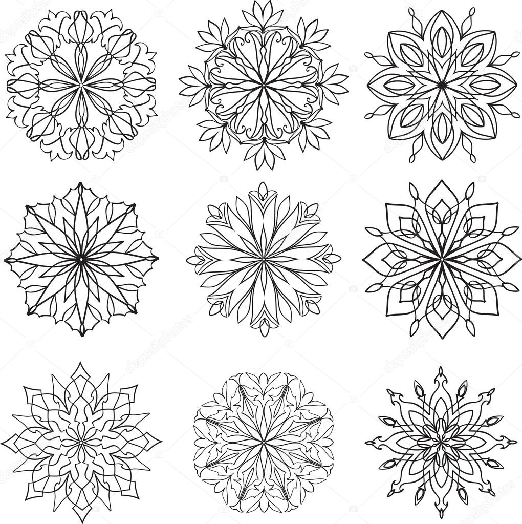 Set of nine different snowflakes
