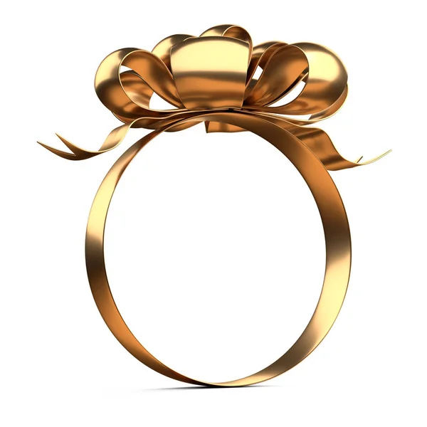 A round shape frame of golden ribbons and bow on top. Template f — Stock Photo, Image