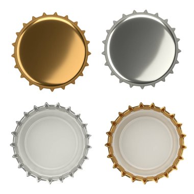 Metal bira şişesi kapağı, boş etiket. Simge ayarlandı. Üst ve alt hayat