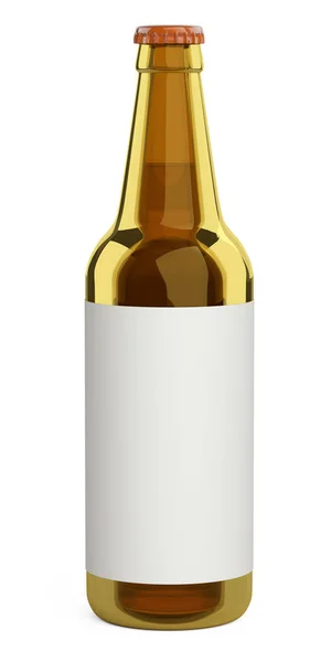 Bruine glazen bierfles met een etiket. Modelsjabloon voor ontwerp. — Stockfoto