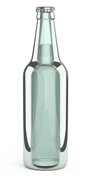 グラスビールボトル デザインモックアップテンプレート 白い背景に隔離された3Dイラスト — ストック写真