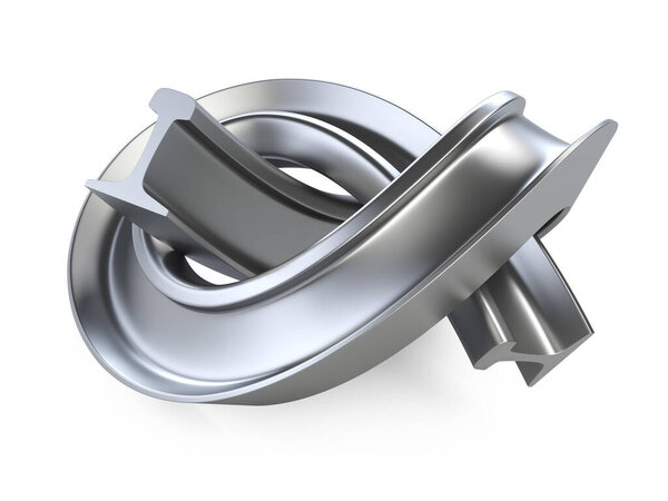 Жестко завязана на стальных рельсах узла. Трехмерная иллюстрация на белом фоне
.