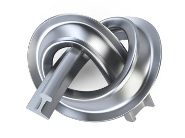 Düğümlü çelik demiryolu konsepti - üst görünüm. Beyaz arkaplanda izole edilmiş 3d illüstrasyon.