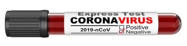 Coronavirus için kan örneği olan üç tüp COVID-19 - virüs koruma konsepti. Kapanış 3d illüstrasyon beyaz arkaplanda izole edildi.