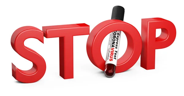 Inscription Stop Test Tube Blood Samples Testing Coronavirus Covid Virus — Stock Photo, Image