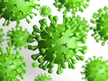 Coronavirus 2019 salgın kavramı. Virüs yaklaşıyor. Beyaz arkaplan üzerinde izole 3d illüstrasyon.