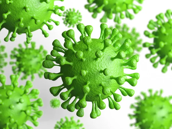 Coronavirus 2019 salgın kavramı. Virüs yaklaşıyor. Beyaz arkaplan üzerinde izole 3d illüstrasyon.