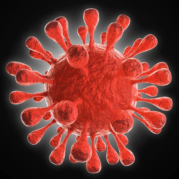 Coronavirus 2019年大流行病的概念 病毒关闭了 3D图解隔离在黑色背景之上 — 图库照片