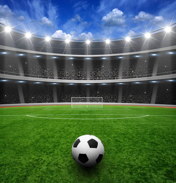 Μπάλα ποδοσφαίρου για πράσινο γήπεδο — Φωτογραφία Αρχείου