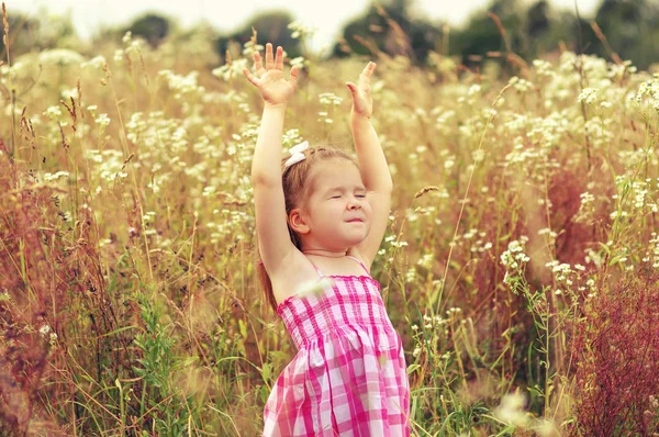 Menina Prado Dia Primavera — Fotografia de Stock