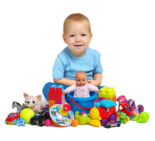 Menino e brinquedos — Fotografia de Stock