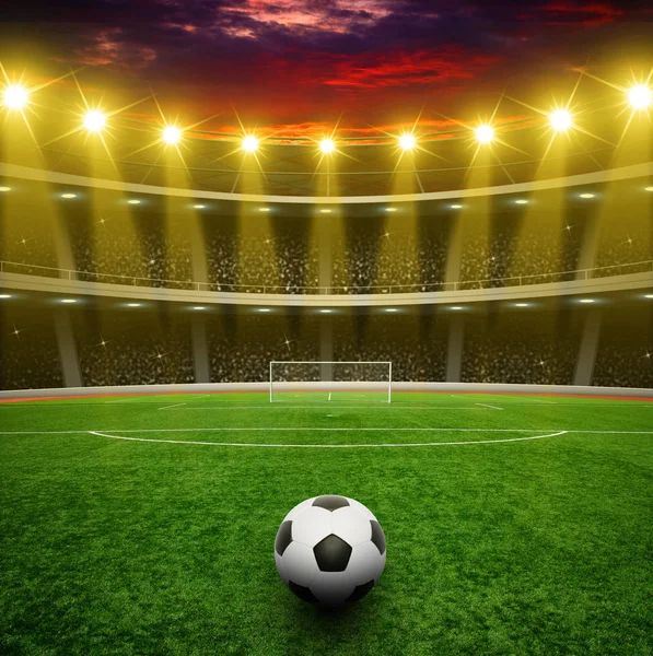 Balón de fútbol en el estadio verde — Foto de Stock